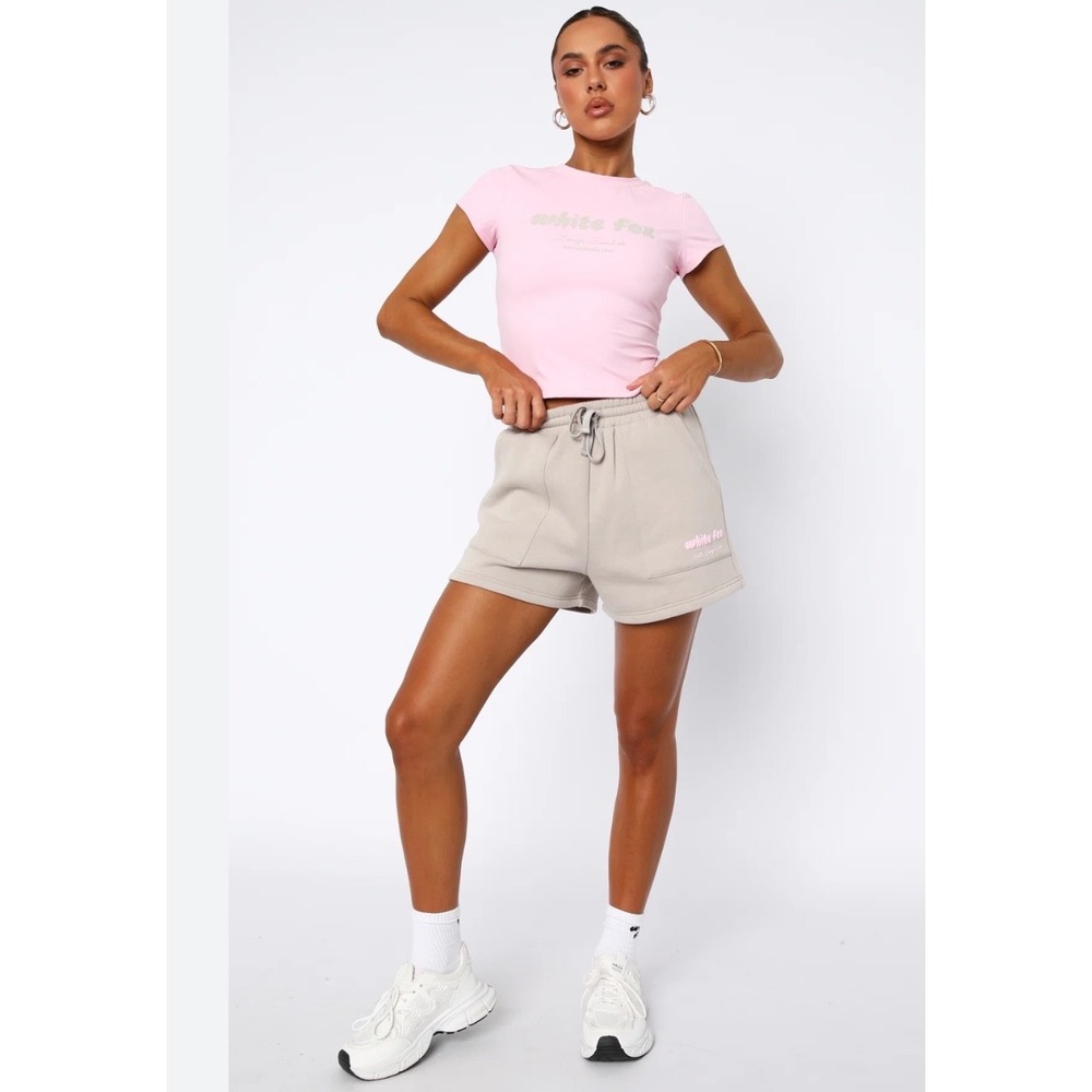 White Fox Sweat Shorts Womens XXL Taupe Pink Logo Era 8 Lounge Relaxed Fit Cozy